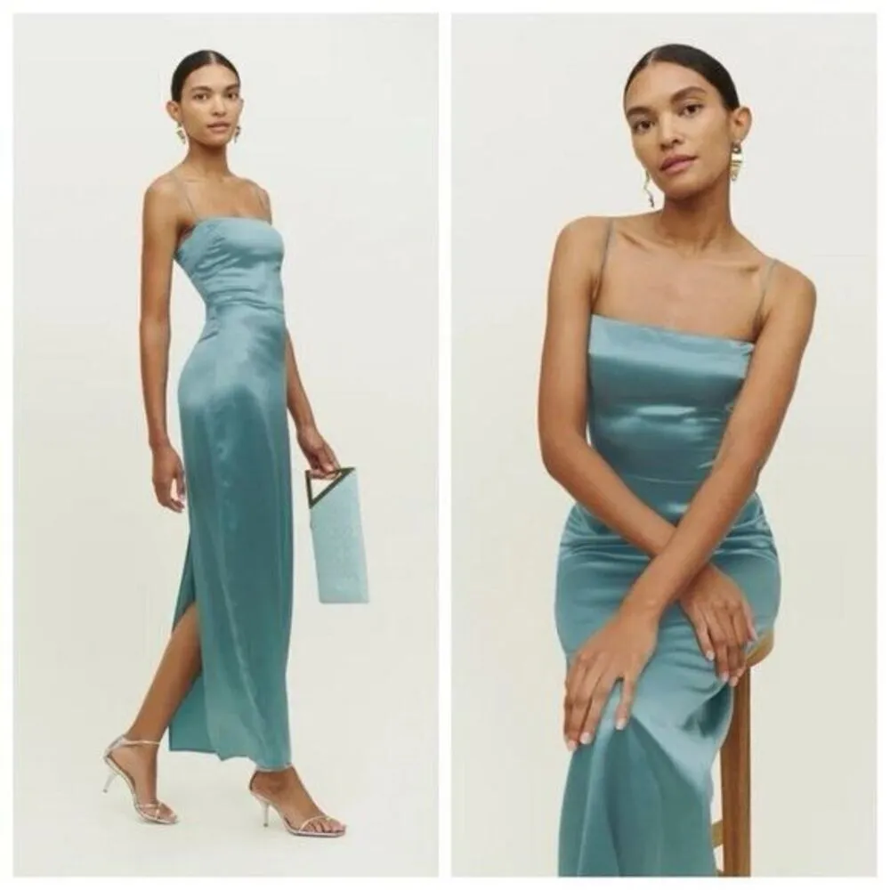 Reformation Frankie Silk Maxi Dress in Verdigris Teal Size 8 - Image 2