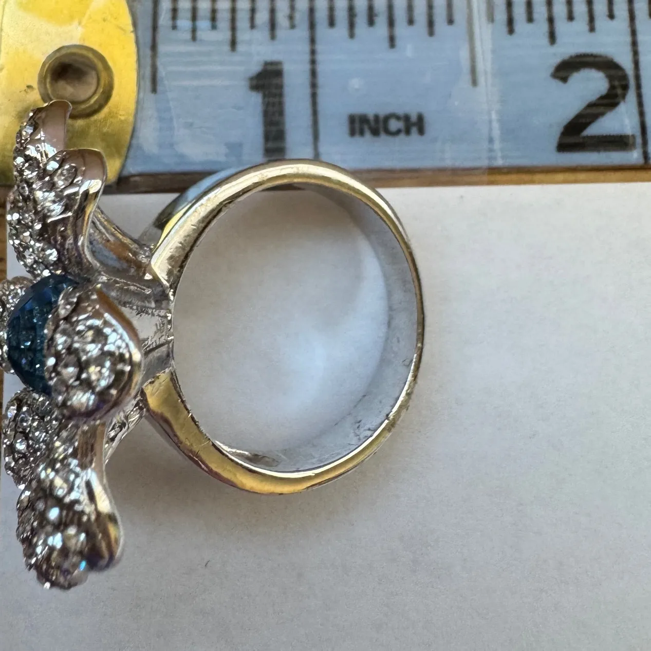 Vintage Nolan Miller Blue Stone Silver Tone Flower Petal Statement Ring Signed - Image 12