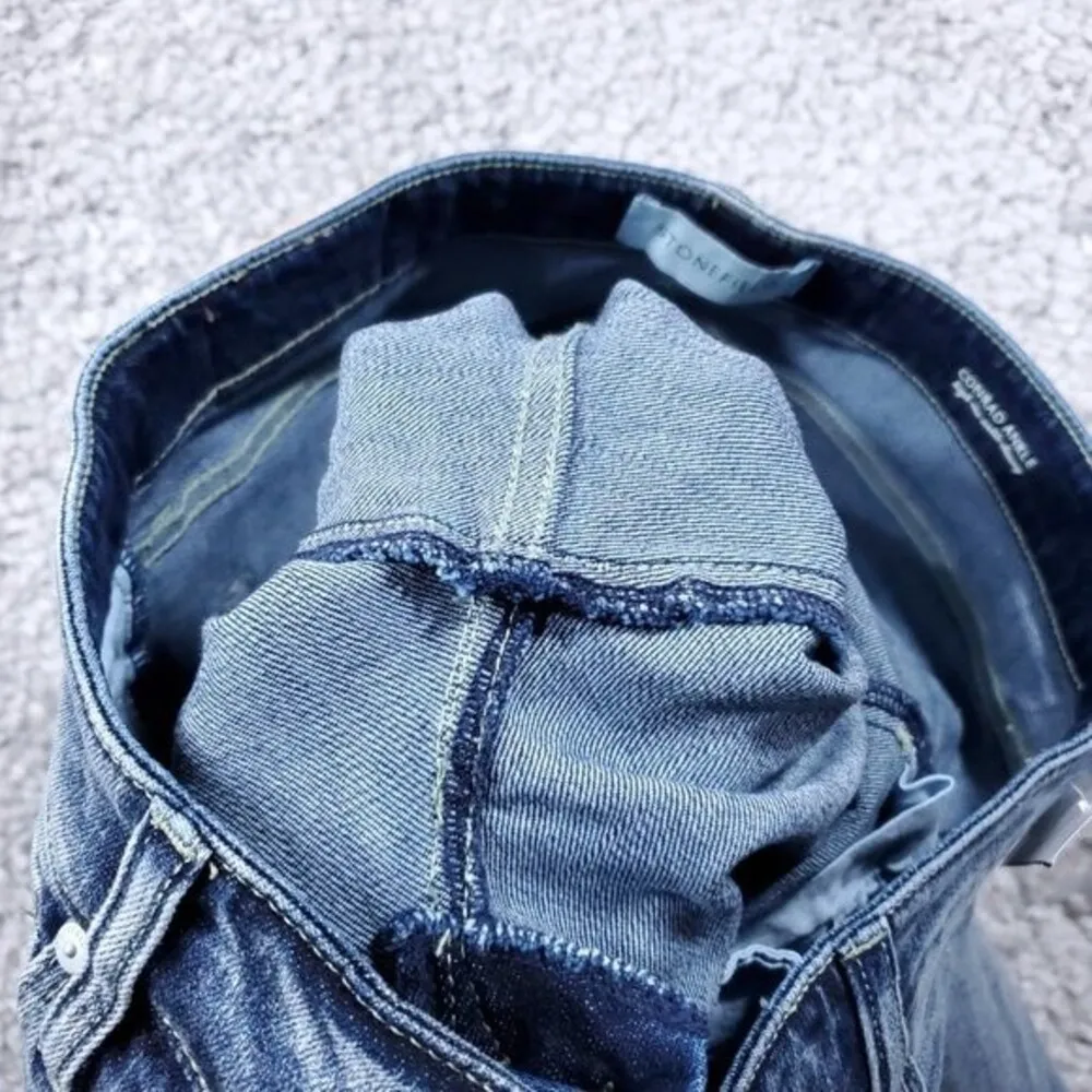 Stonefield Conrad Ankle High Rise Ankle Skinny Jeans Button Fly Raw Hem 32 x 27 Blue - Image 4