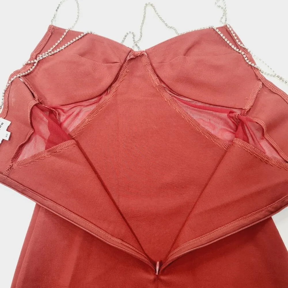 Superdown Jaxie Diamond Mini Dress in Rust XS - Image 8