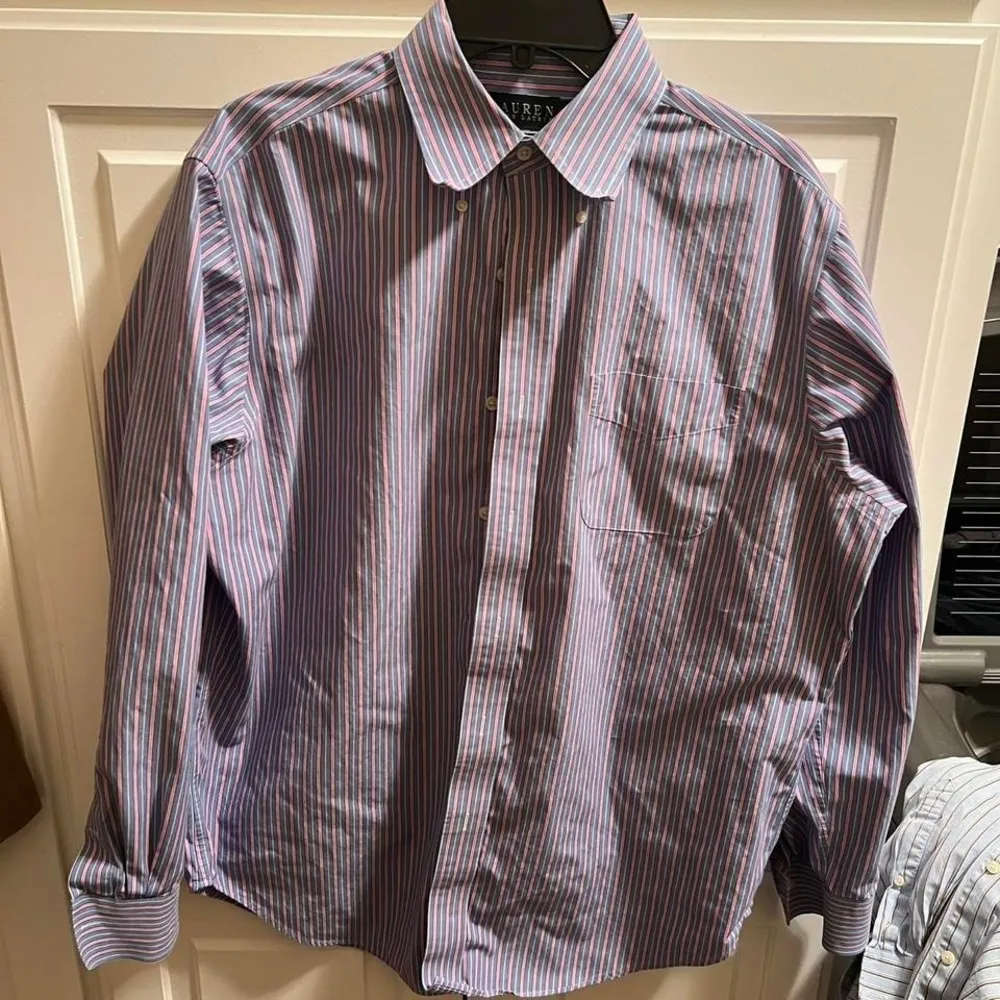 Lauren Ralph Lauren Button Down Pink Blue Stripe 16 - Image 3