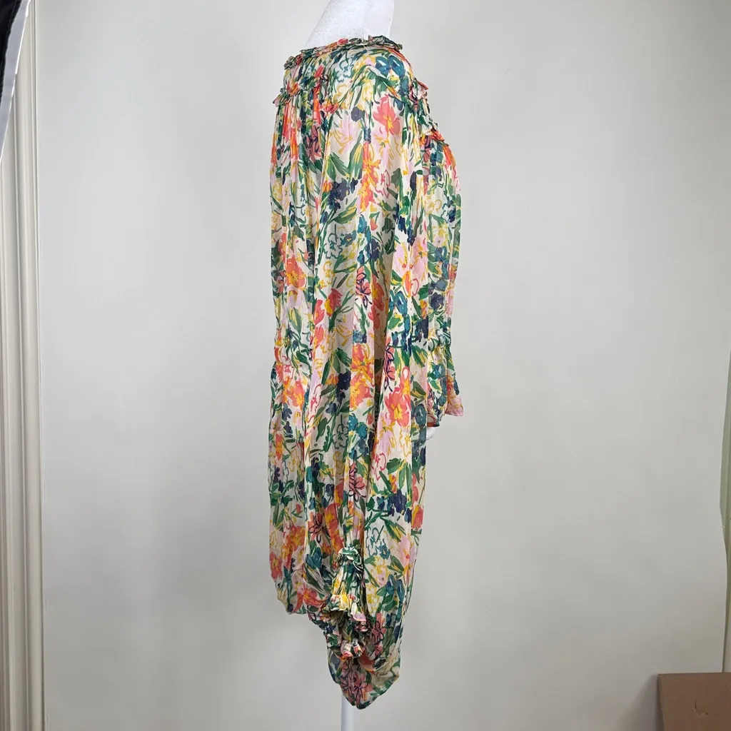 Ted Baker Kesara Floral Printed Ruffle Blouse Tie Waist Balloon Sleeves Size 6 - Image 6