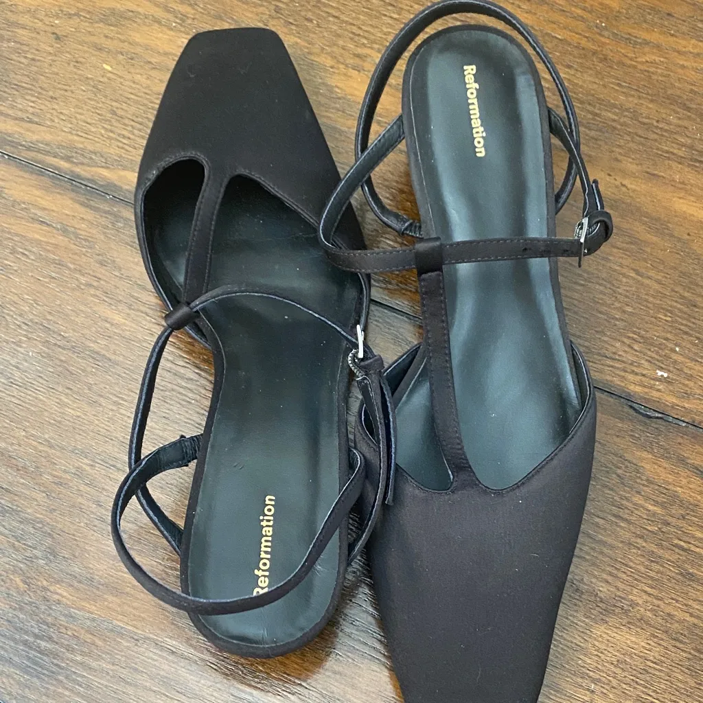 Reformation Black Square-Toe Heels - Image 4