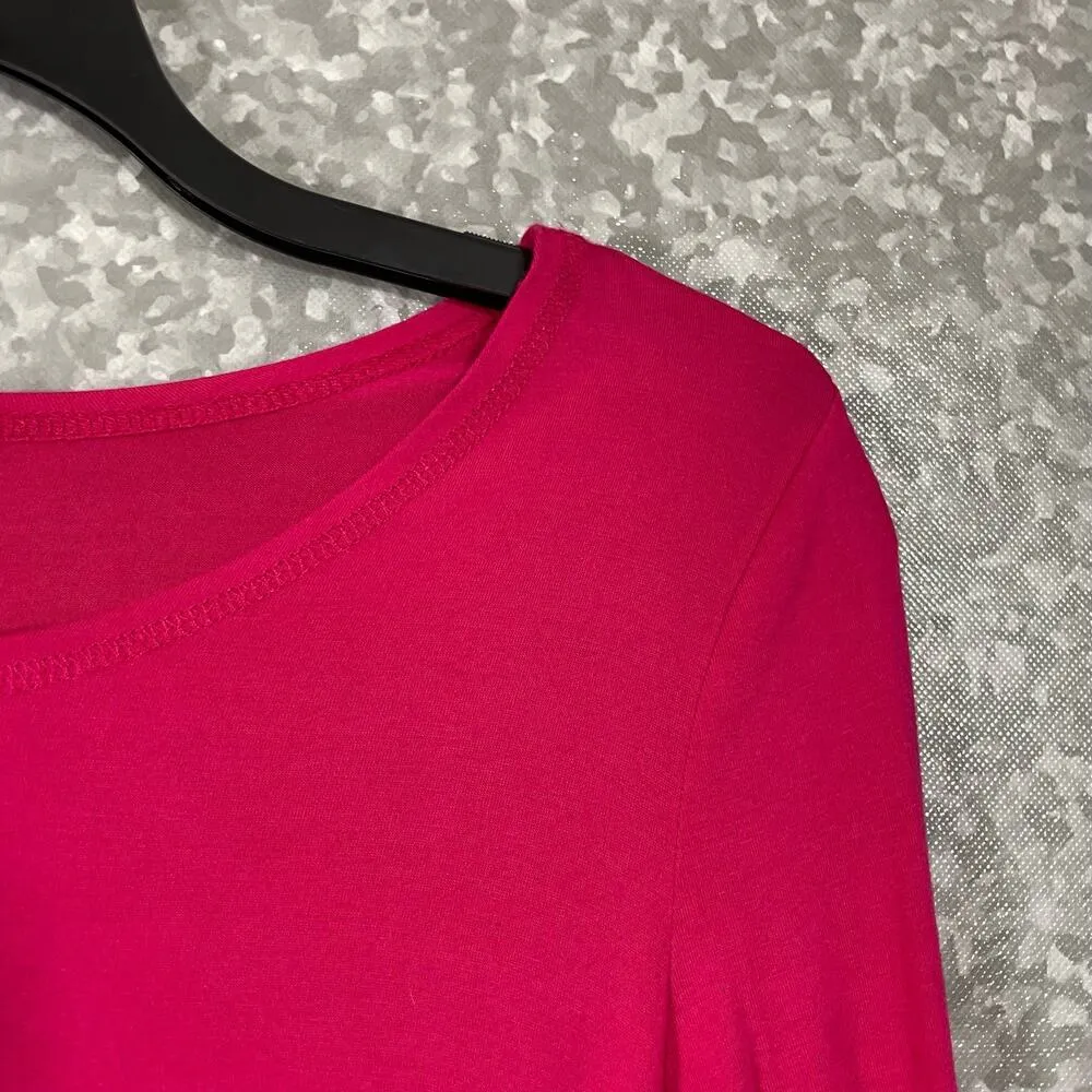 Bisou Bisou Pink Ruched Sides Long Sleeve T-Shirt - Size Medium - Gathered Back - Image 2