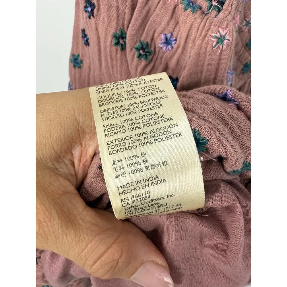 Free People Mini Dress Women S Mauve Pink Bubble Hem Floral Embroidered Cottage - Image 9