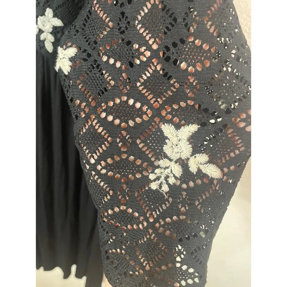 Uncle Frank Anthropologie Crochet Lace Embroidered Mock Neck Dress size S Black - Image 8
