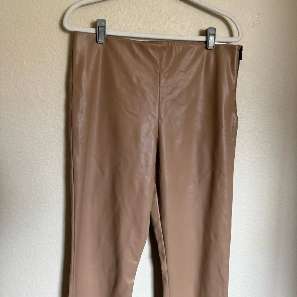 ZARA Faux Leather High Rise Straight Leg Pants Leggings Split Hem Sz XL tan NEW‎ - Image 4