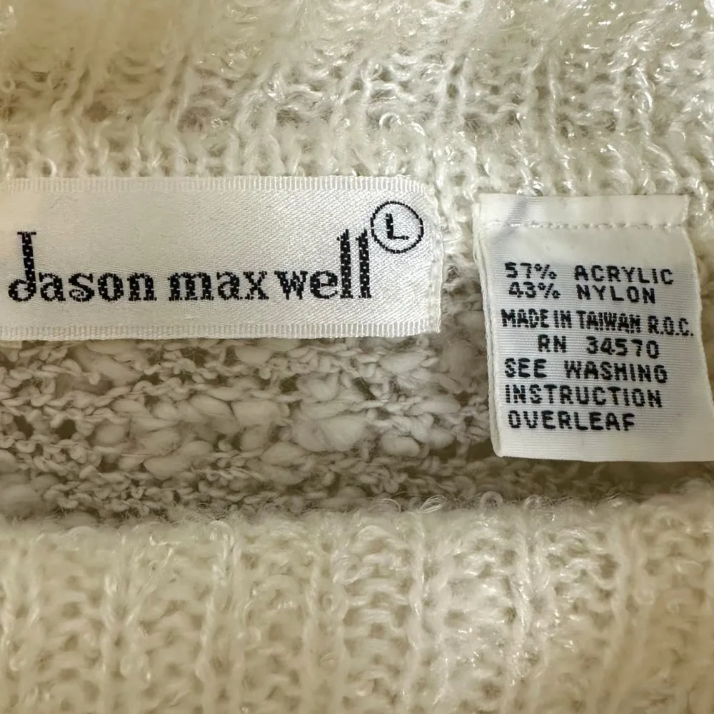 Vintage 90s 3D Bauble Dolman Sleeve Textured Turtleneck Sweater Neutral Large White - Image 6