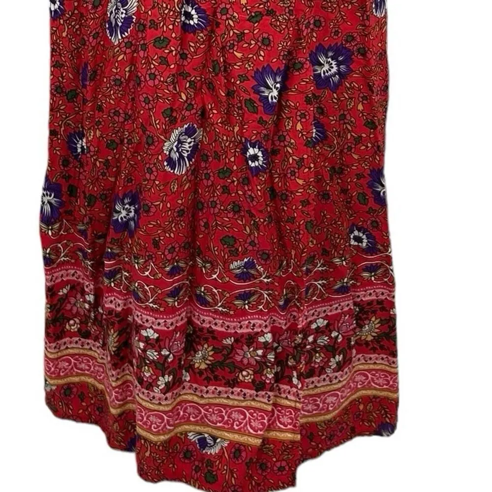 Japna Women's Size Small Wrap Skirt Sleeve Red Floral Maxi - Image 7