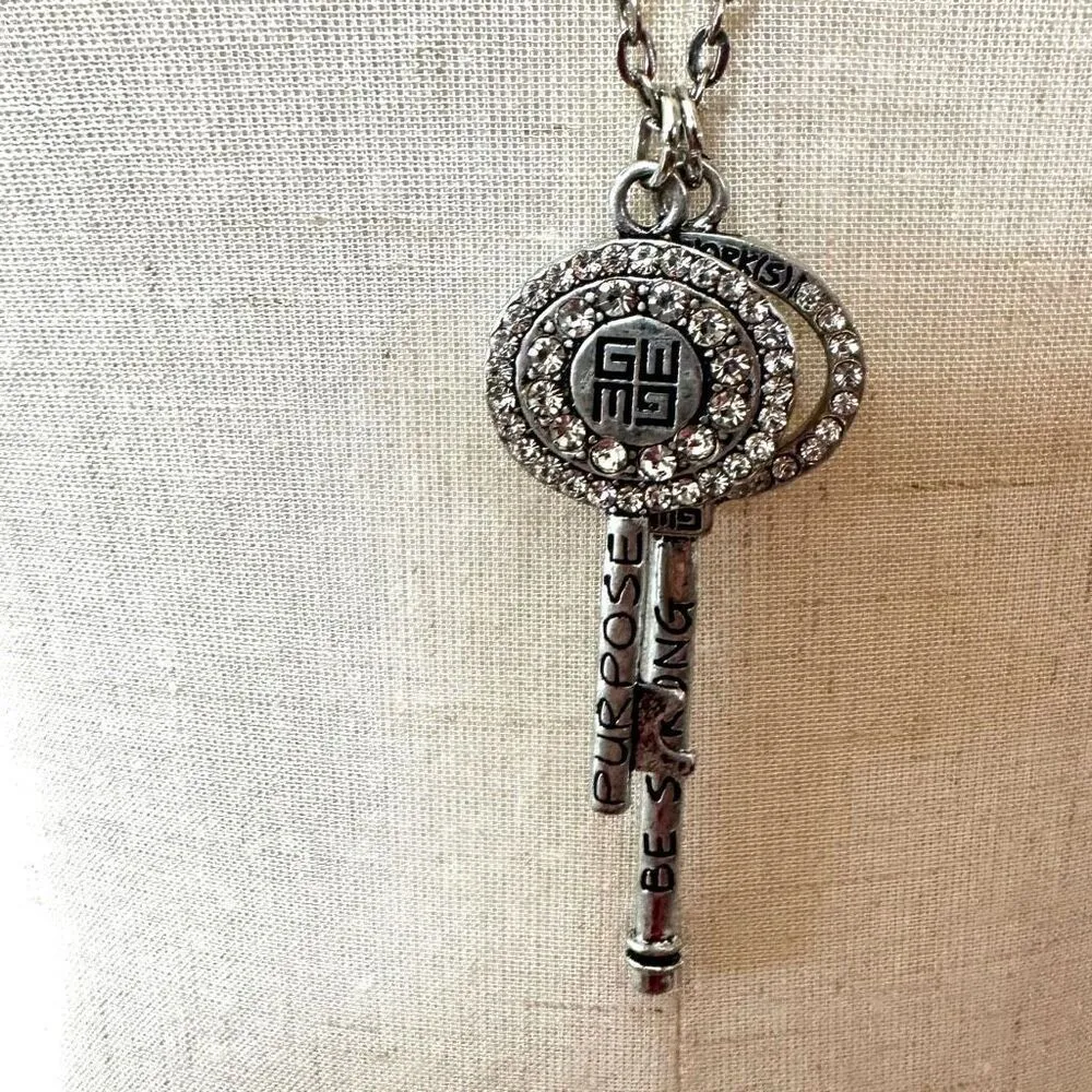 Good Work(s) “Be Strong” rhinestone key necklace on a silver chain - Image 7
