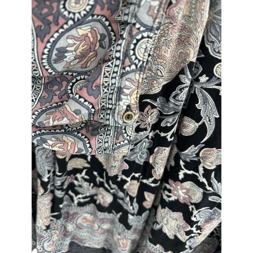 Lucky Brand Top Women 3X Black Floral Paisley Print Long Sleeve V-Neck Tunic - Image 5