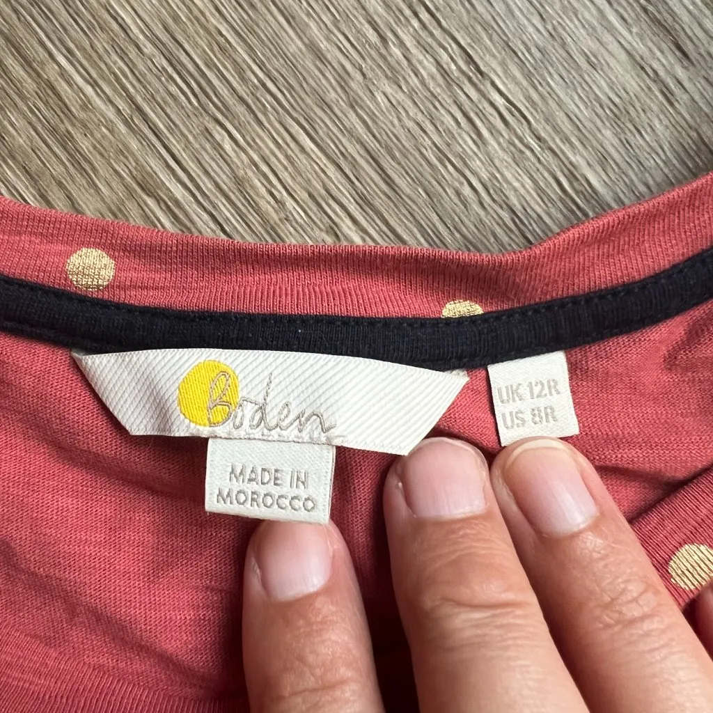 Boden dare you Jersey Short Sleeve Shirt Dress in Pink Gold Print‎ Size 8 - Image 11