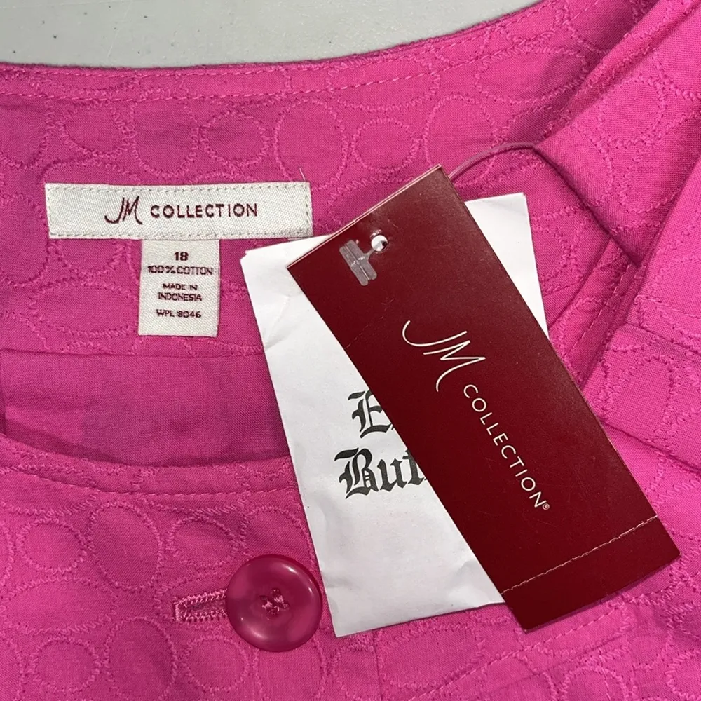 JM Collection NWT Size 18 Pink Embroidered 100% Cotton Bolero Jacket Cardigan - Image 4