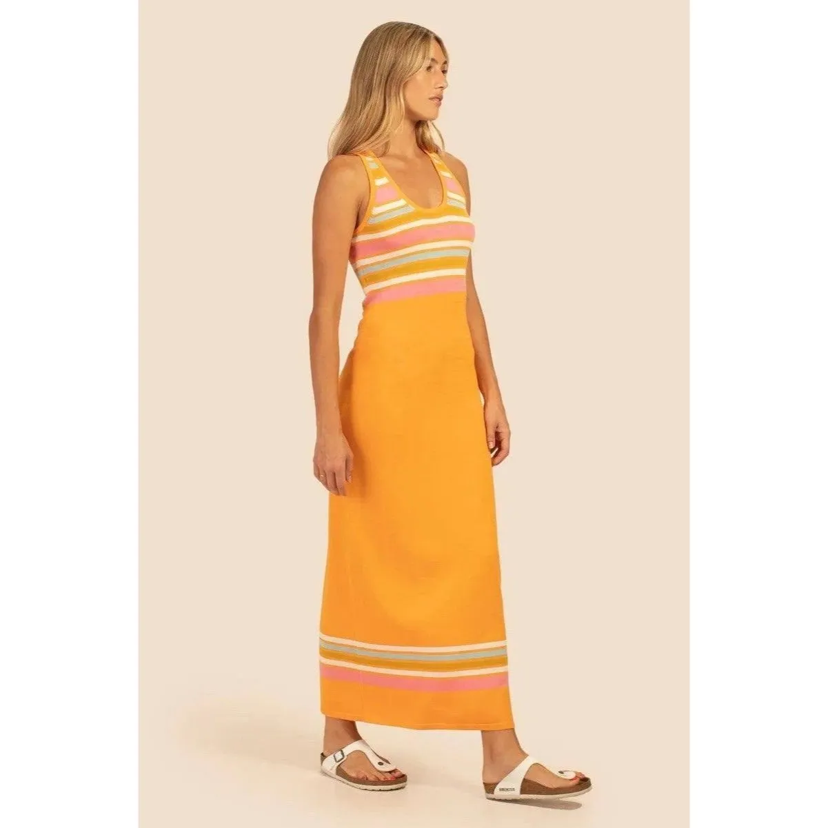 Trina Turk Kavaja 2 Stripe Maxi Sleeveless Summer Beach Dress Sherbet Orange XXL - Image 14
