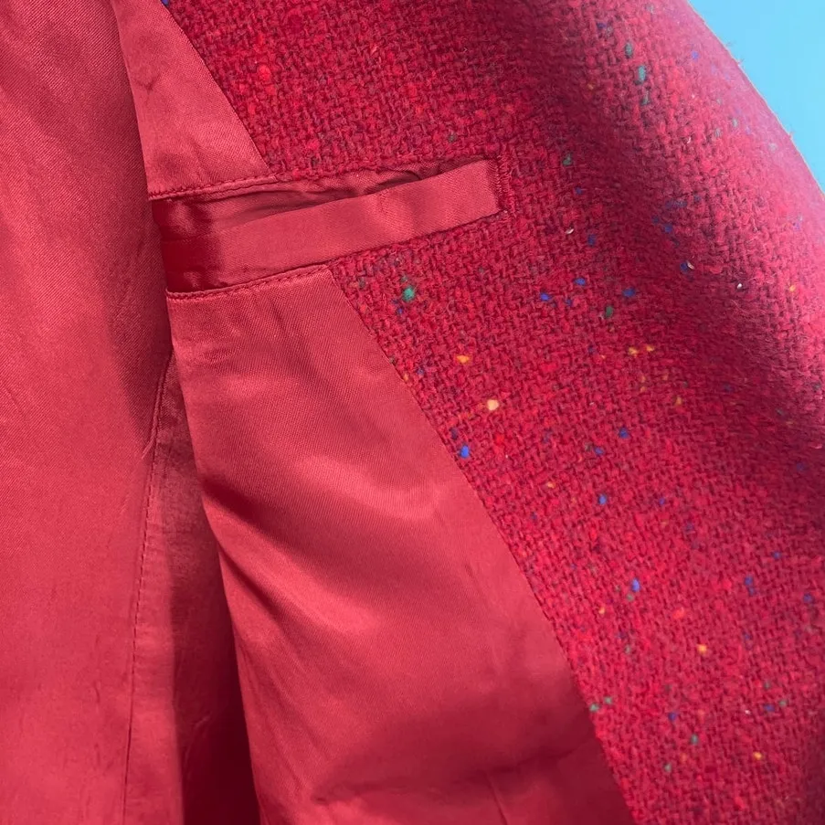 Vtg 90s Lizwear Blazer Sz 8P Tweed Speckled Heritage Preppy Ivy Y2K Old Money Red - Image 11
