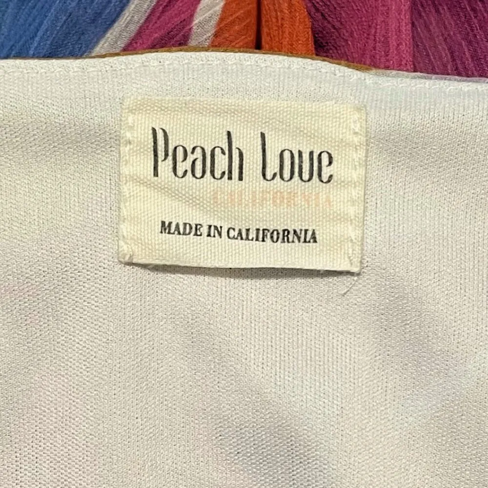 Peach Love California Faux Wrap Tie Waist Blouse Colorful V-neck Women's Medium - Image 3