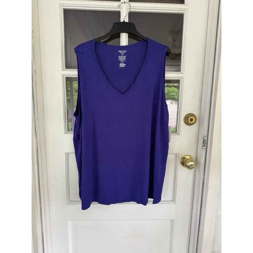 Nine West Essential V-Neck Tank Size 4X Purple Rayon Spandex NEW Women’s - Image 5