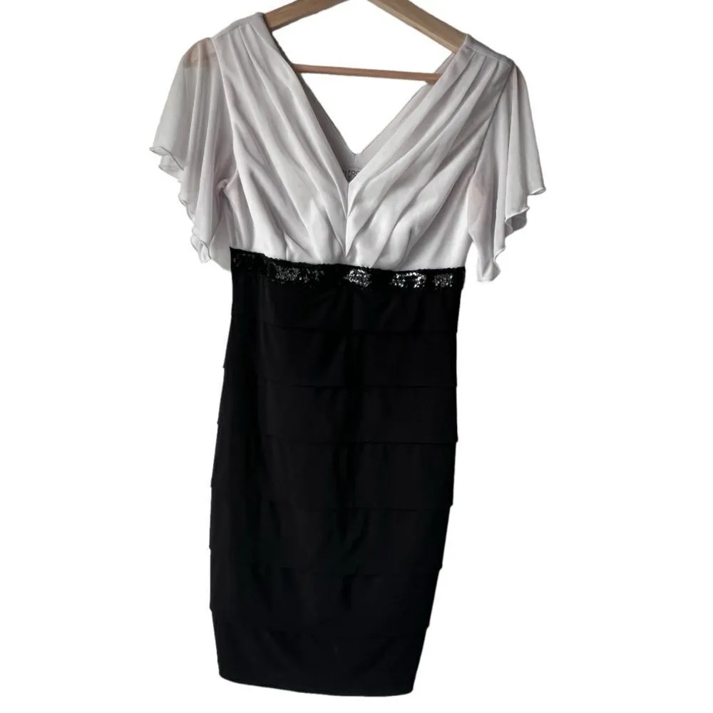 EnFocus Studio black white dress butterfly sleeve mini V-neck party size 4. - Image 2