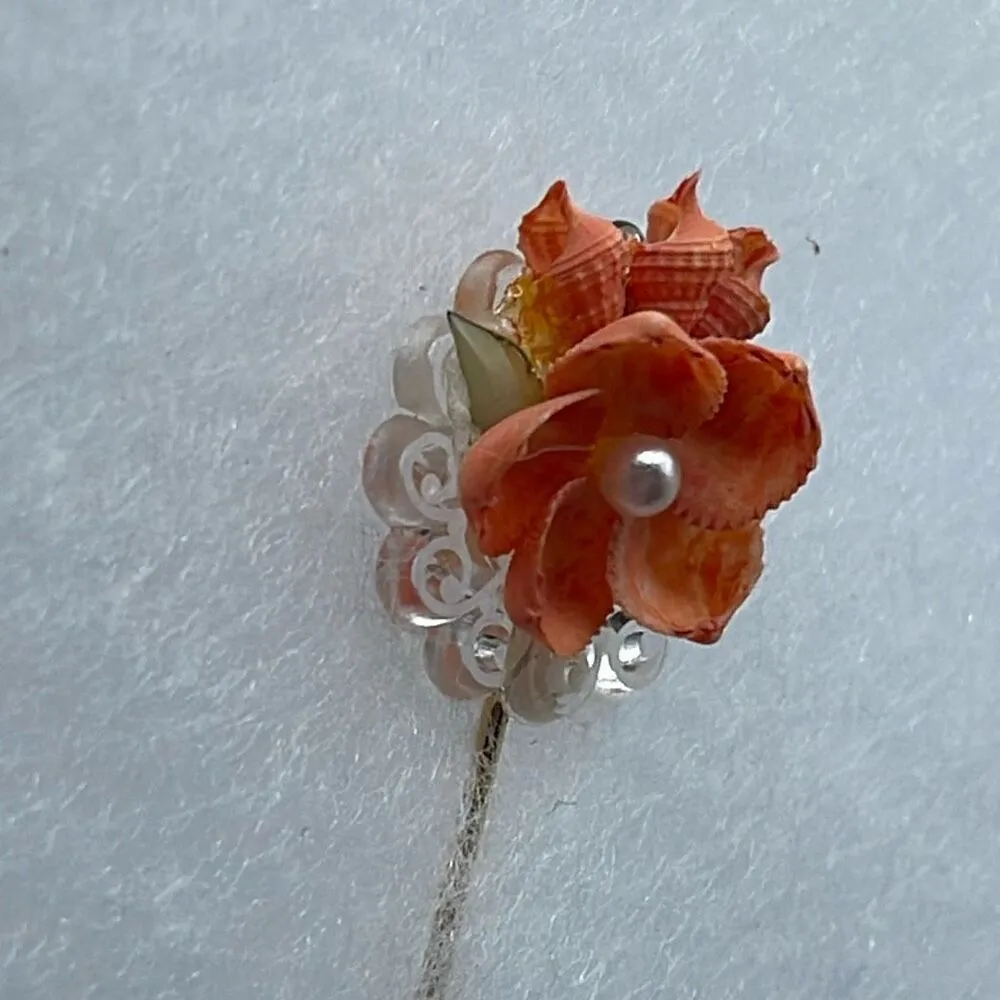 Vintage floral shell sticker pin lapel hat pin Orange - Image 4