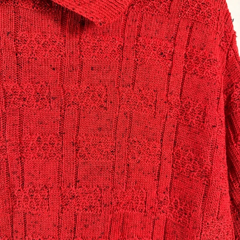 Vintage Herald Place Red Polo Knit Sweater XL Textured Short Sleeve Stretchy Y2K - Image 2