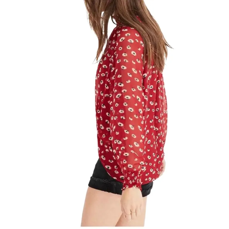 Madewell Mistlight Mock Neck Top in Seattle Floral Nouveau Red Size XS - Image 5
