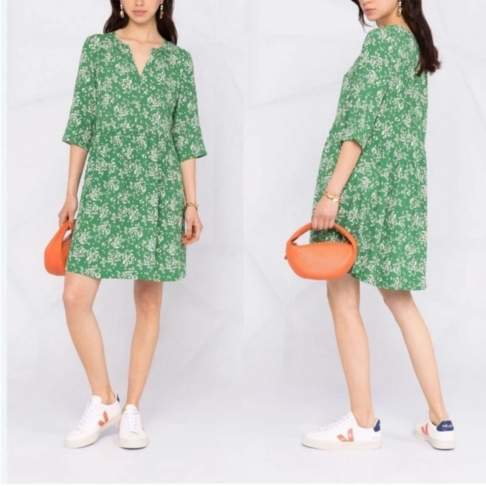 BA&SH Vlada mini dress floral green Sz Small festival boho chic babydoll style - Image 6