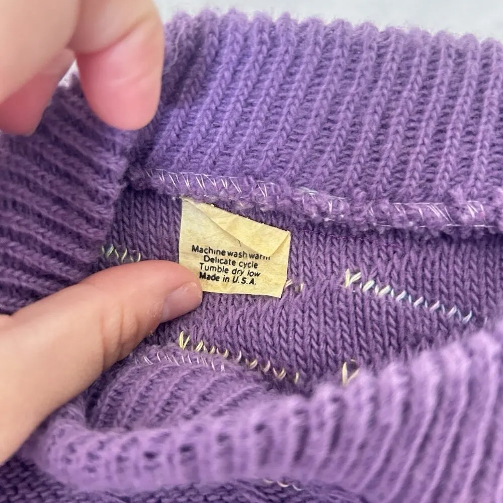 Vintage Purple Womens Pullover Sweater Cardigan Made In USA Round Neck Size M - Image 2