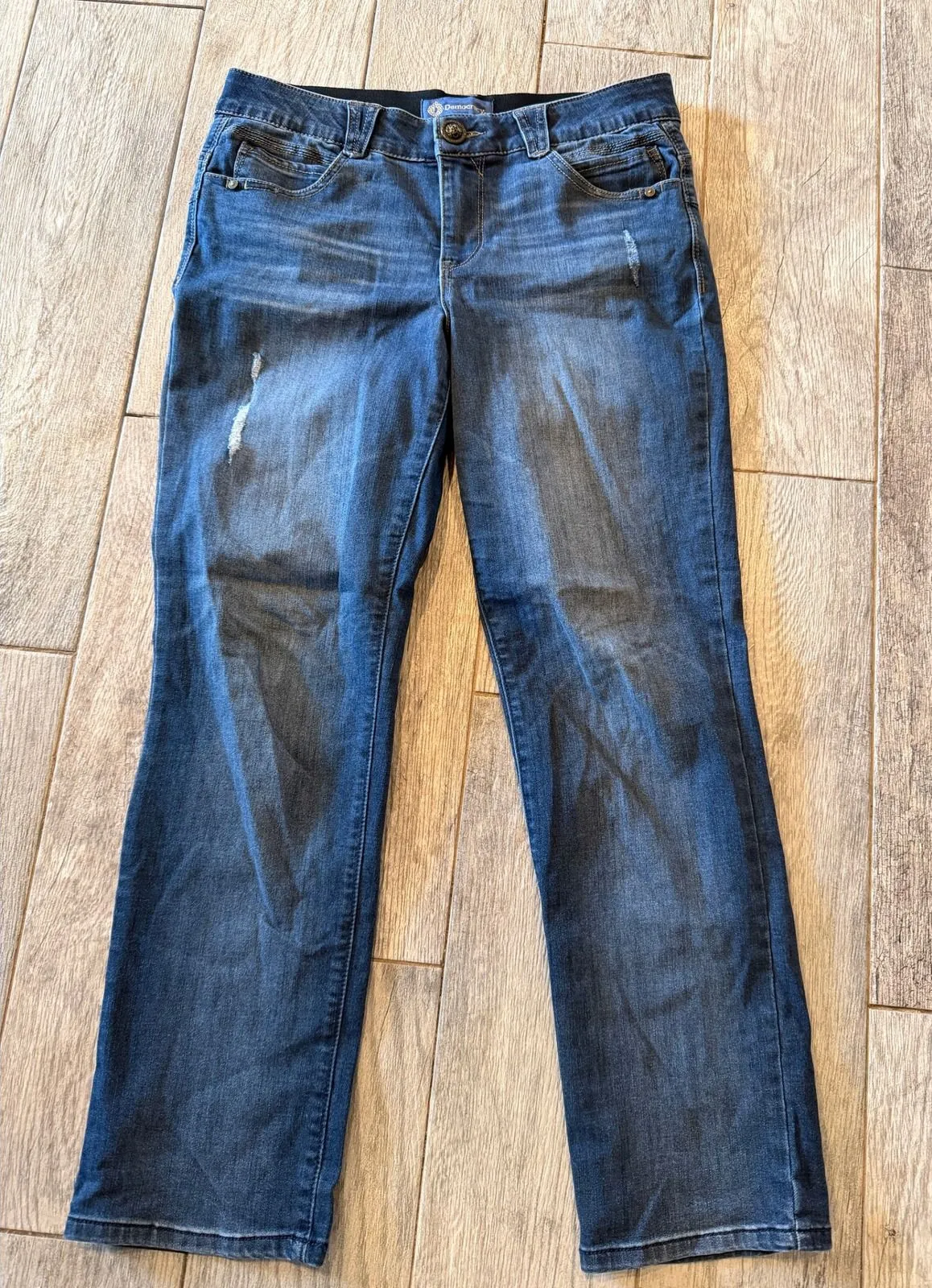 Democracy Ab Solution Jeans Size 8p 8 Petite Straight Leg Distressed Denim Jean - Image 1