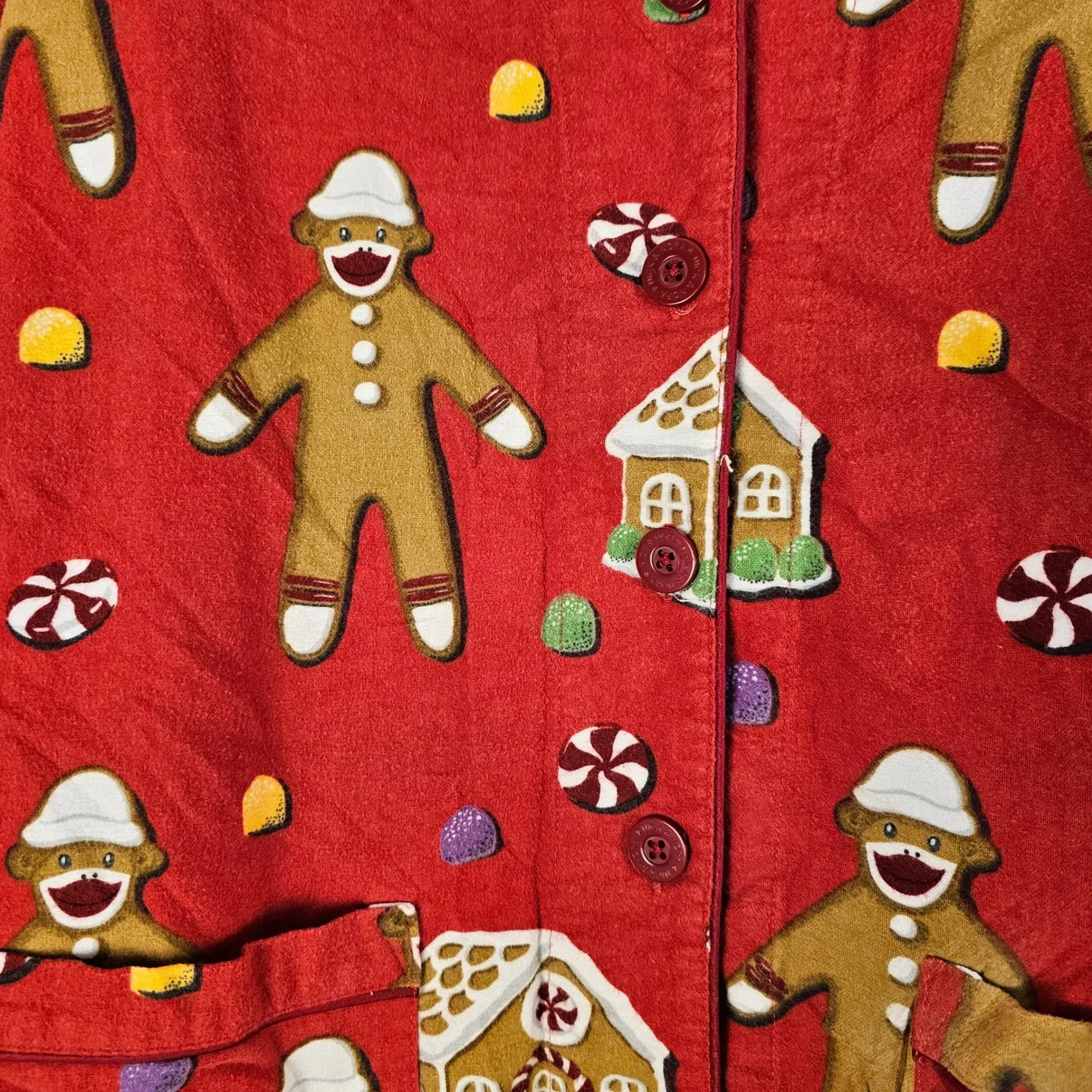 Nick & Nora Womens Red Gingerbread Sock Monkey Pajamas Medium - Image 3