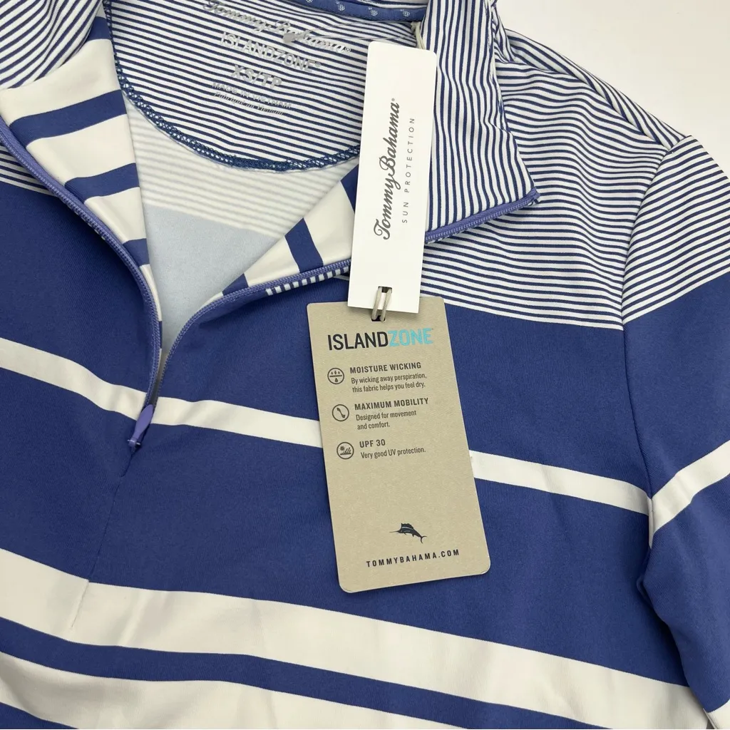 Tommy Bahama Islandzone Blue White Quarter Zip Pullover XS NEW‎ *SURFACE FLAW - Image 4