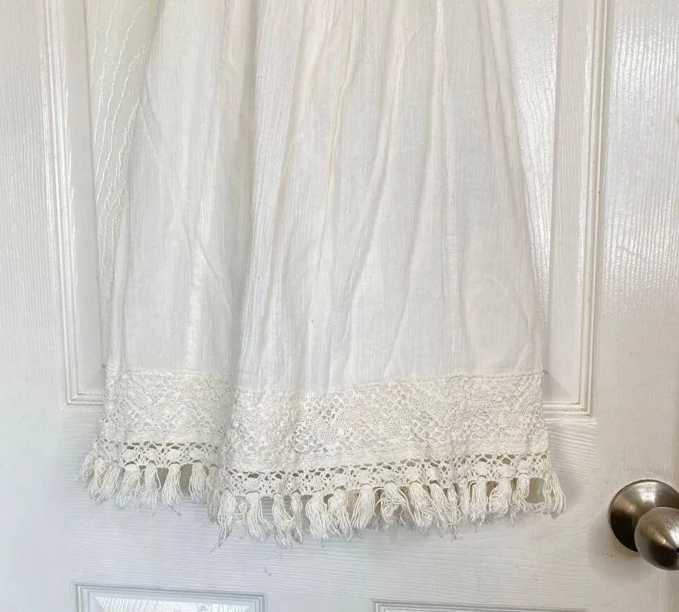 L SPACE Aloha Mini Dress Crochet Fringe Floral White Coverup Summer Size Medium - Image 6