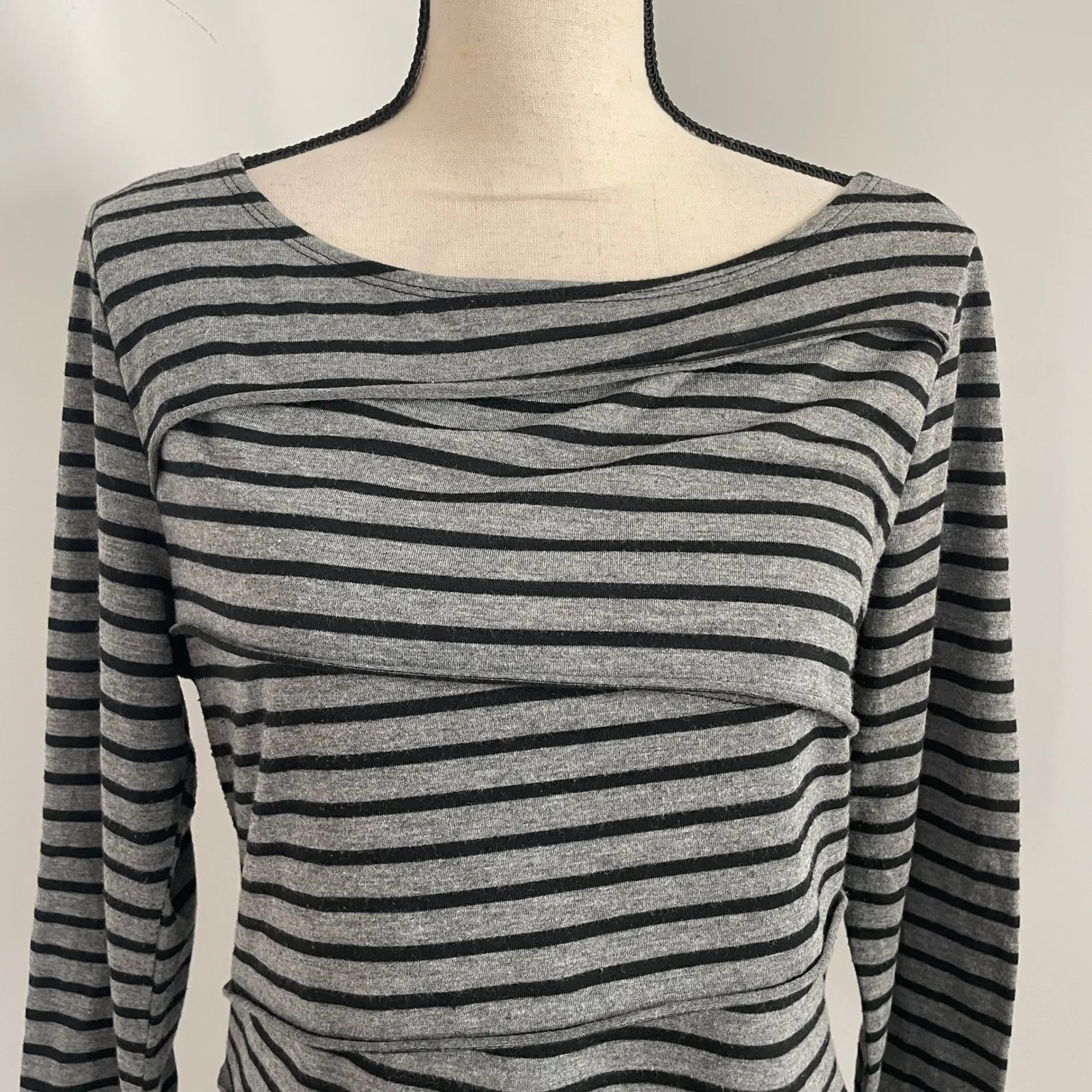 Outback Red Striped Boat Neck 3/4 Sleeve Tunic Medium Lounge Tee Tiered Layered - Image 2