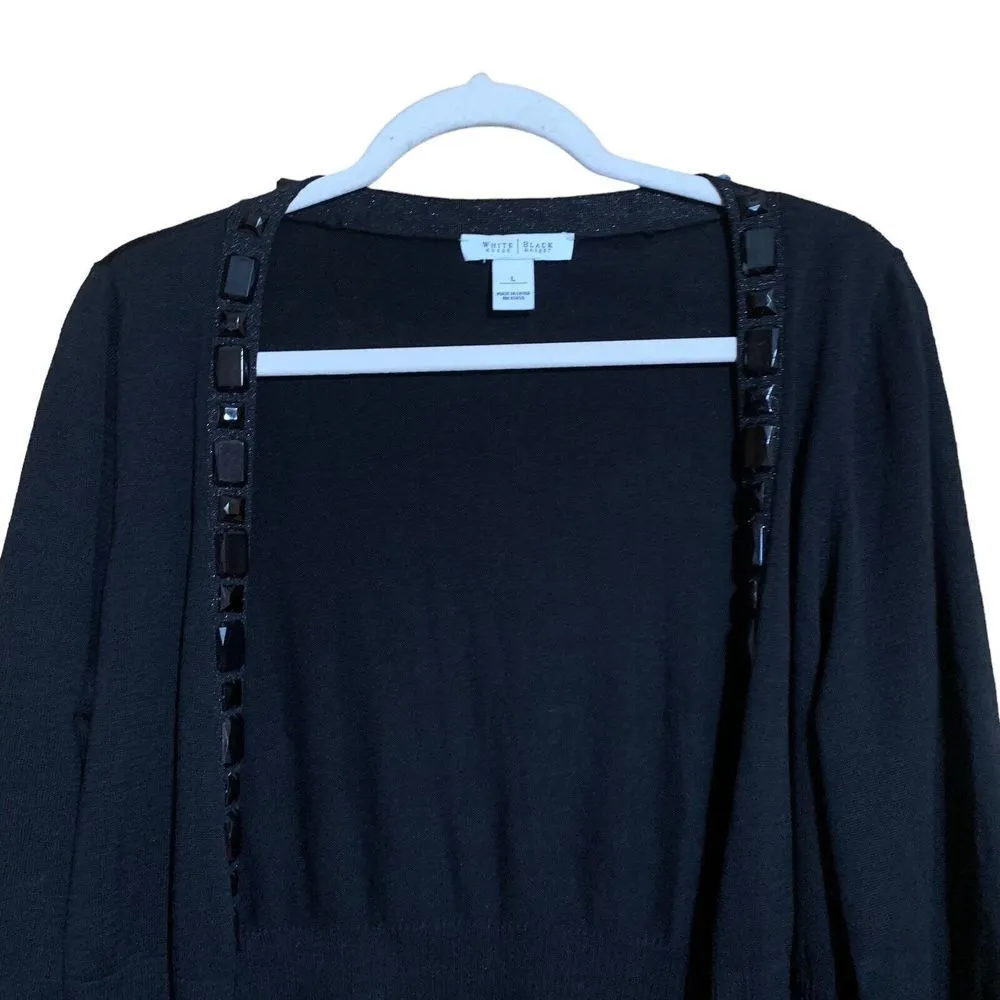 White House Black Market Womens Size Large Silk Blend Embellished Open Cardigan - Image 2