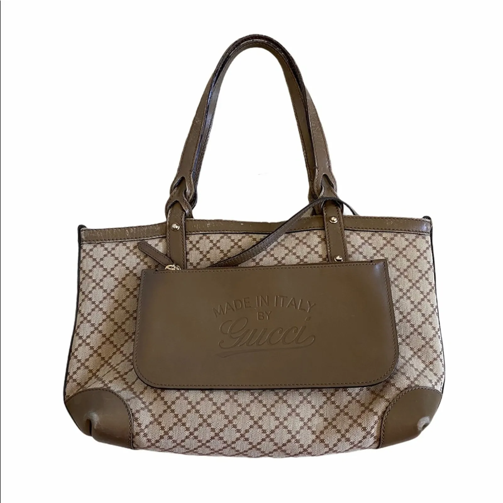 Gucci Diamanté Brown Canvas Leather Mini Tote & Pouch - Image 2