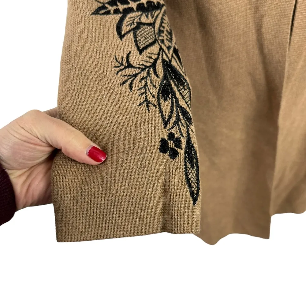 Chico's Floral Embroidered Sweater Long Duster Cardigan Jacket Tan Size Large - Image 6