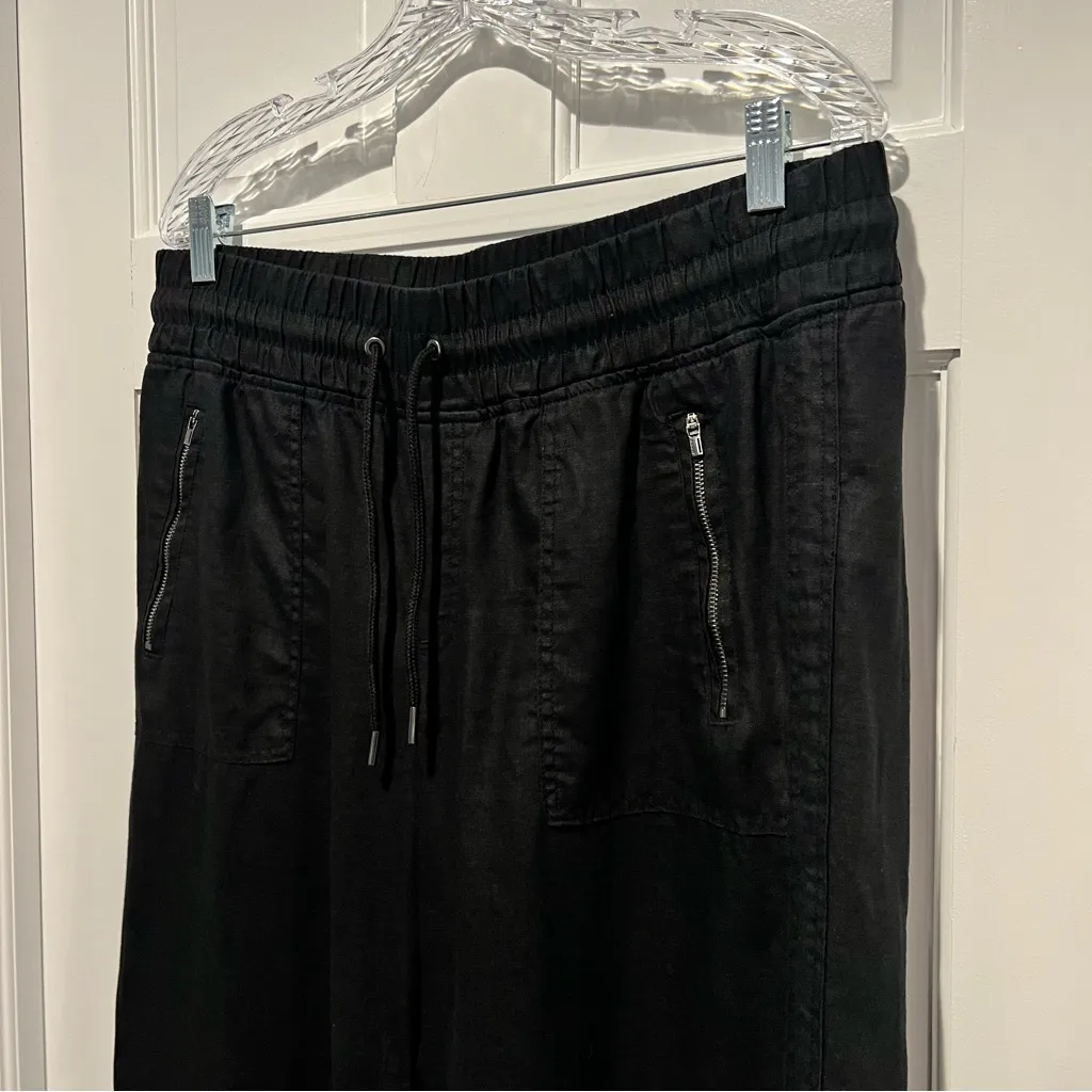 Athleta Cabo Linen Wide Leg Pant Black Zip Pockets Size 14 Relaxed Fit 447244 - Image 3