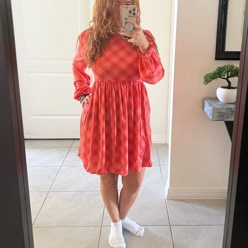 BP Plaid babydoll dress XSMALL balloon sleeves long sleeves orange pink NWT - Image 8
