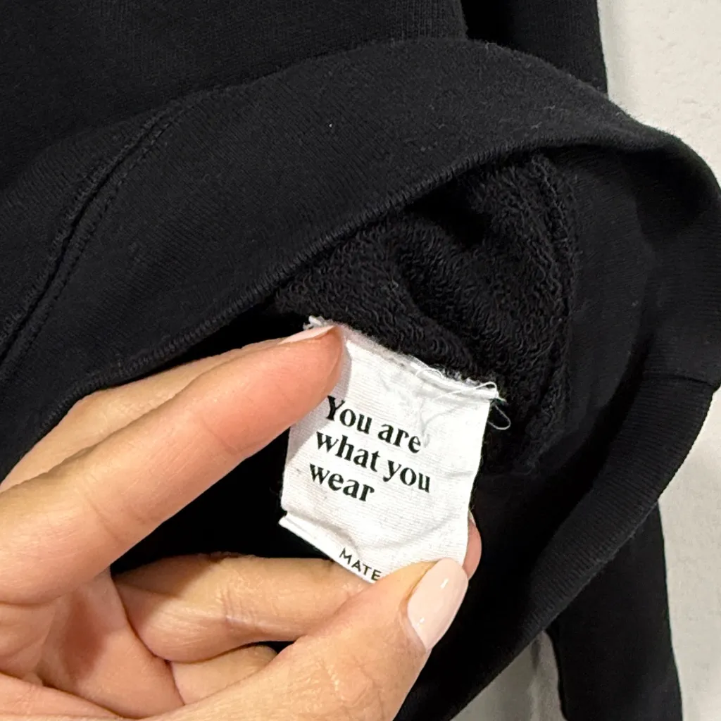 Mate the label XS Black pullover Hoodie with White Drawstrings - Image 4