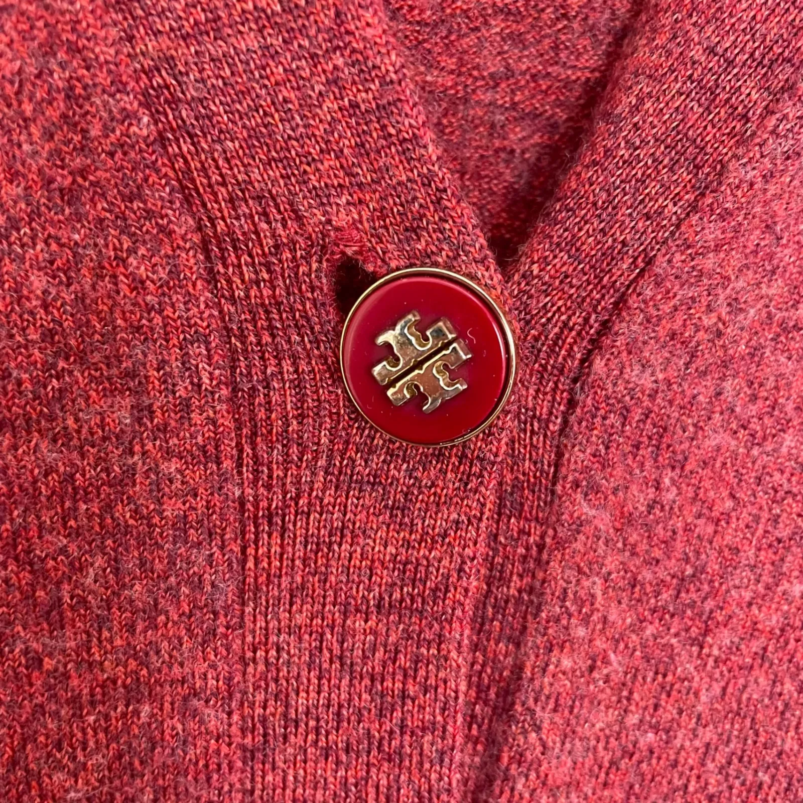 Tory Burch Women's Red Madeline V-Neck Merino Wool Cardigan Sweater Size XS - Image 8
