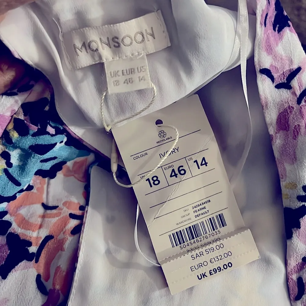 Monsoon Fearne' Floral Midi Dress in Ivory Floral, Size 14 New w/Tag €132 - Image 5