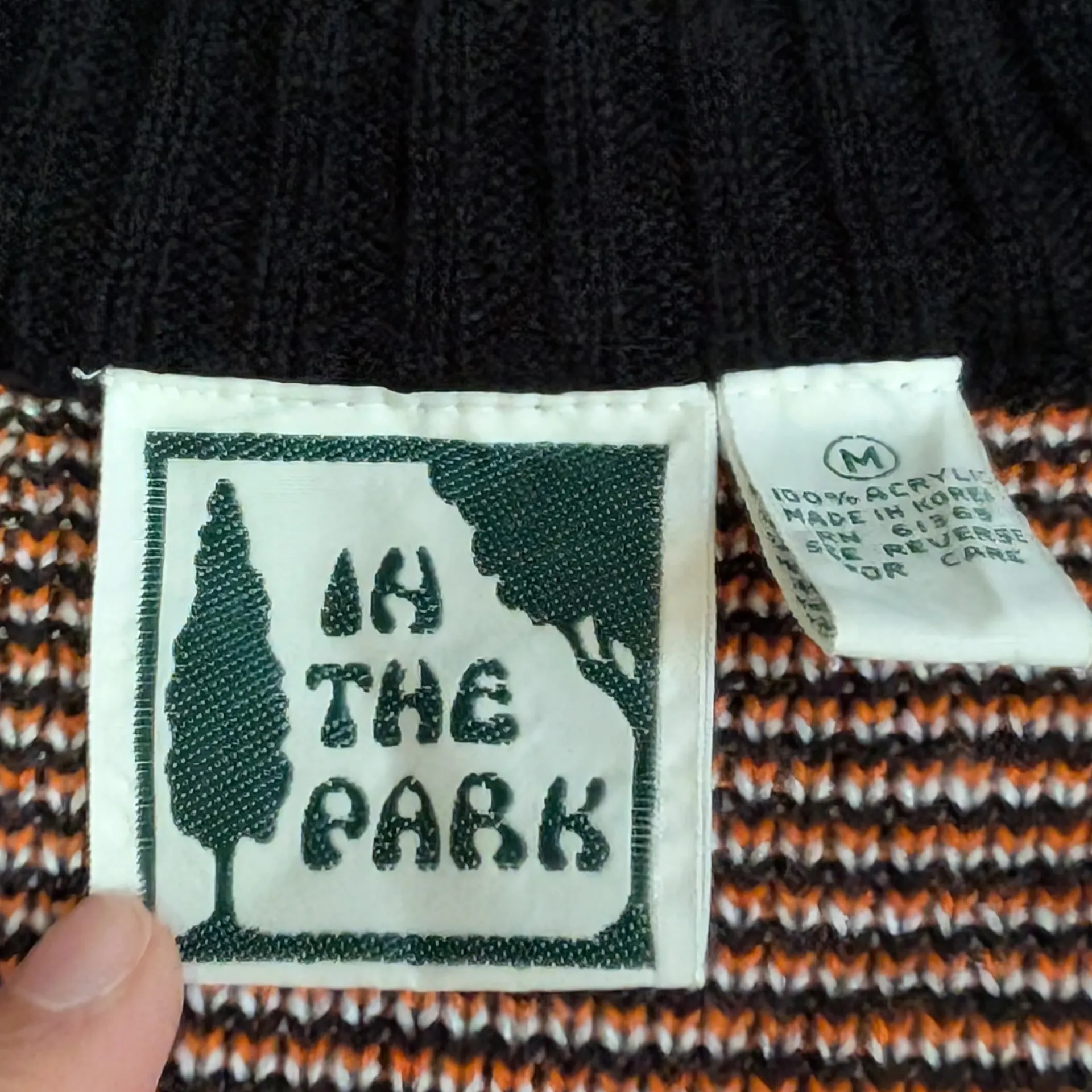 Vintage In The Park Abstract Pattern Patchwork Cardigan Knit Sweater Medium Black - Image 3