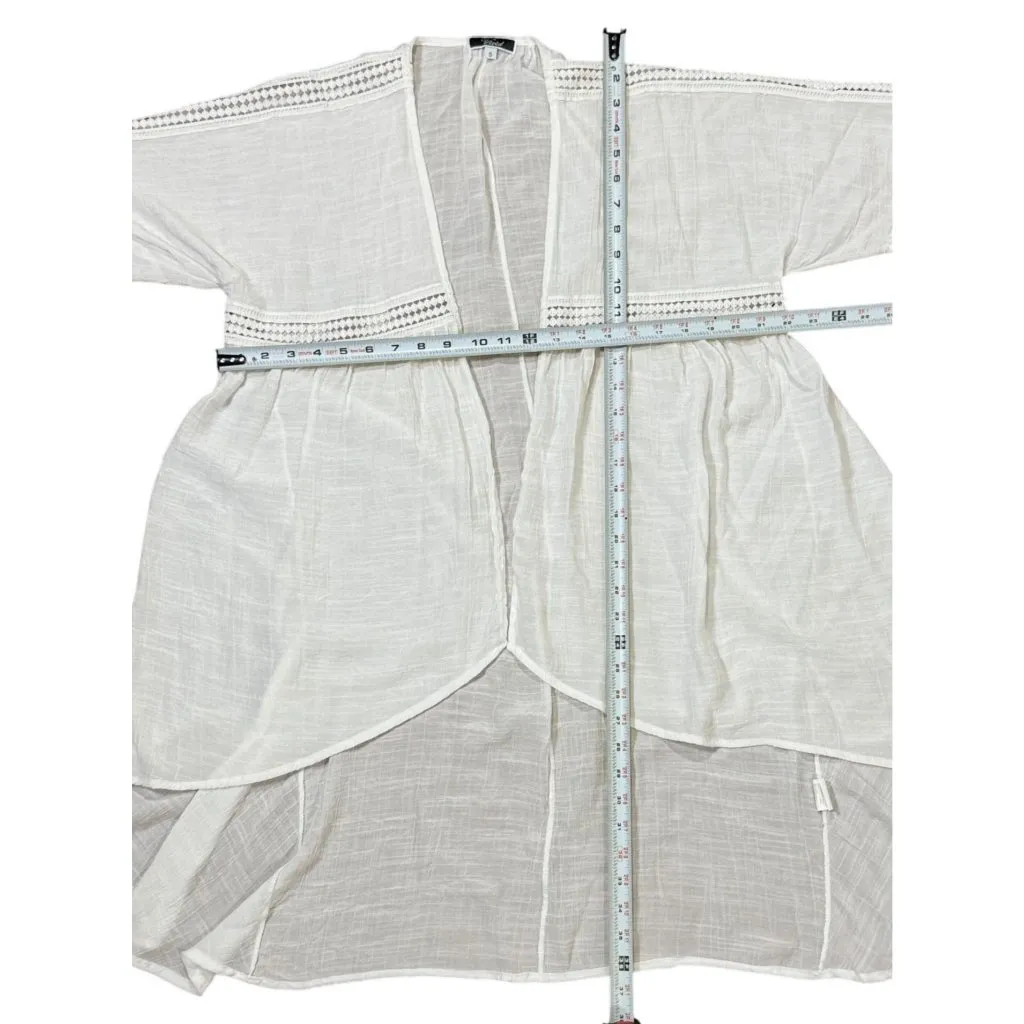 Vivid Size S Womens Open Kimono Cardigan With Lace Trim Elegant White - Image 5