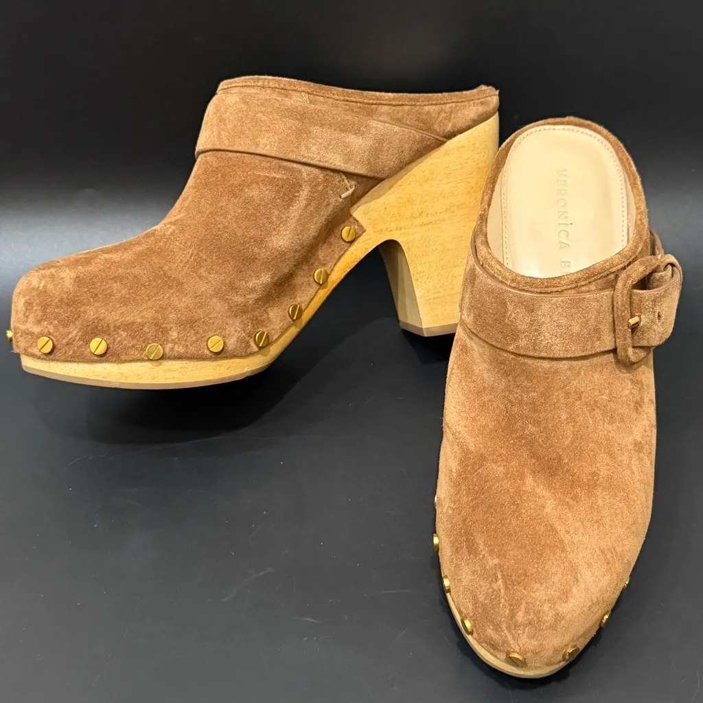 VERONICA BEARD “Dacey” Clogs Brown Pecan Suede Platform Mules Slip On Sandals 8M - Image 12