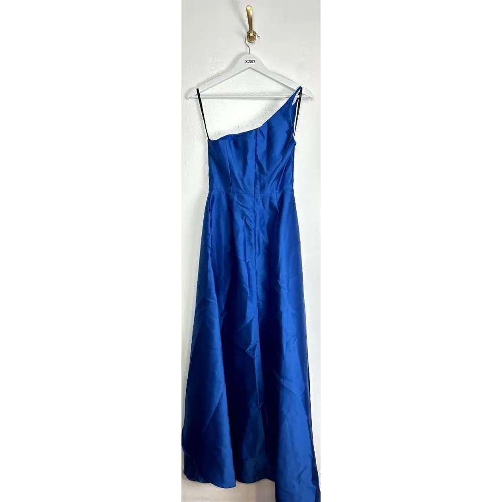 ALFRED SUNG Strapless Satin Classic High Low Hem Dress in Classic Blue Size US 0 - Image 7