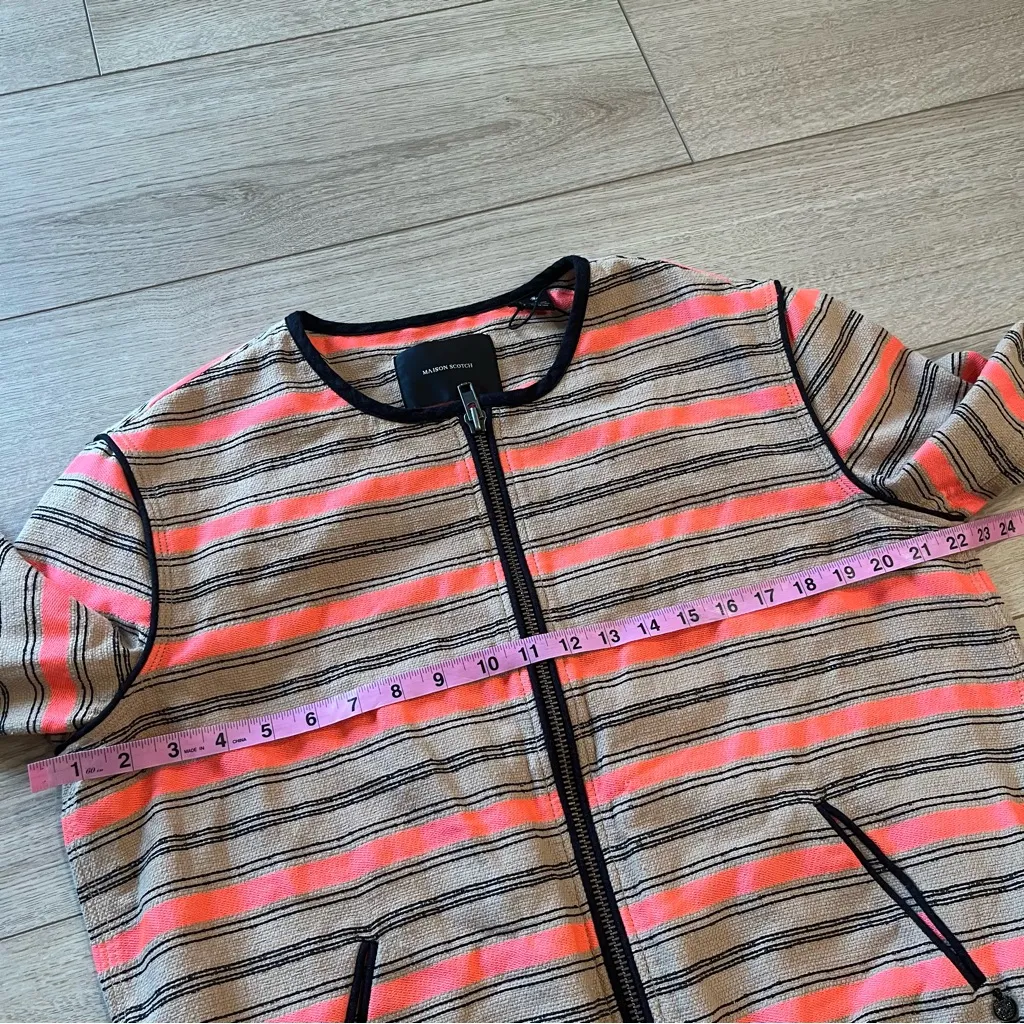 NEW Maison Scotch & Soda Nomade Cotton Striped Bomber Jacket Size 3 (8-10) - Image 7