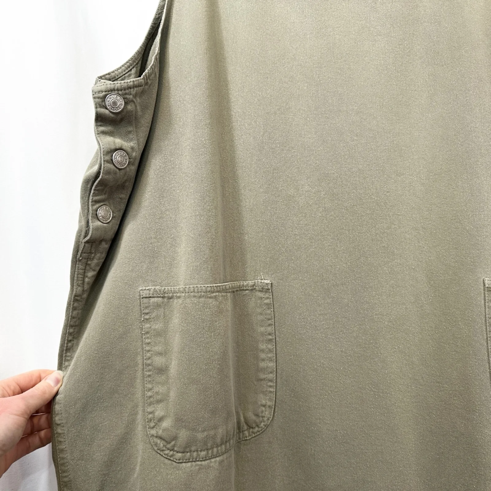 Eric Charles Plus Size 1X Overall Denim Midi Dress Khaki Green Pinafore 1403 - Image 3