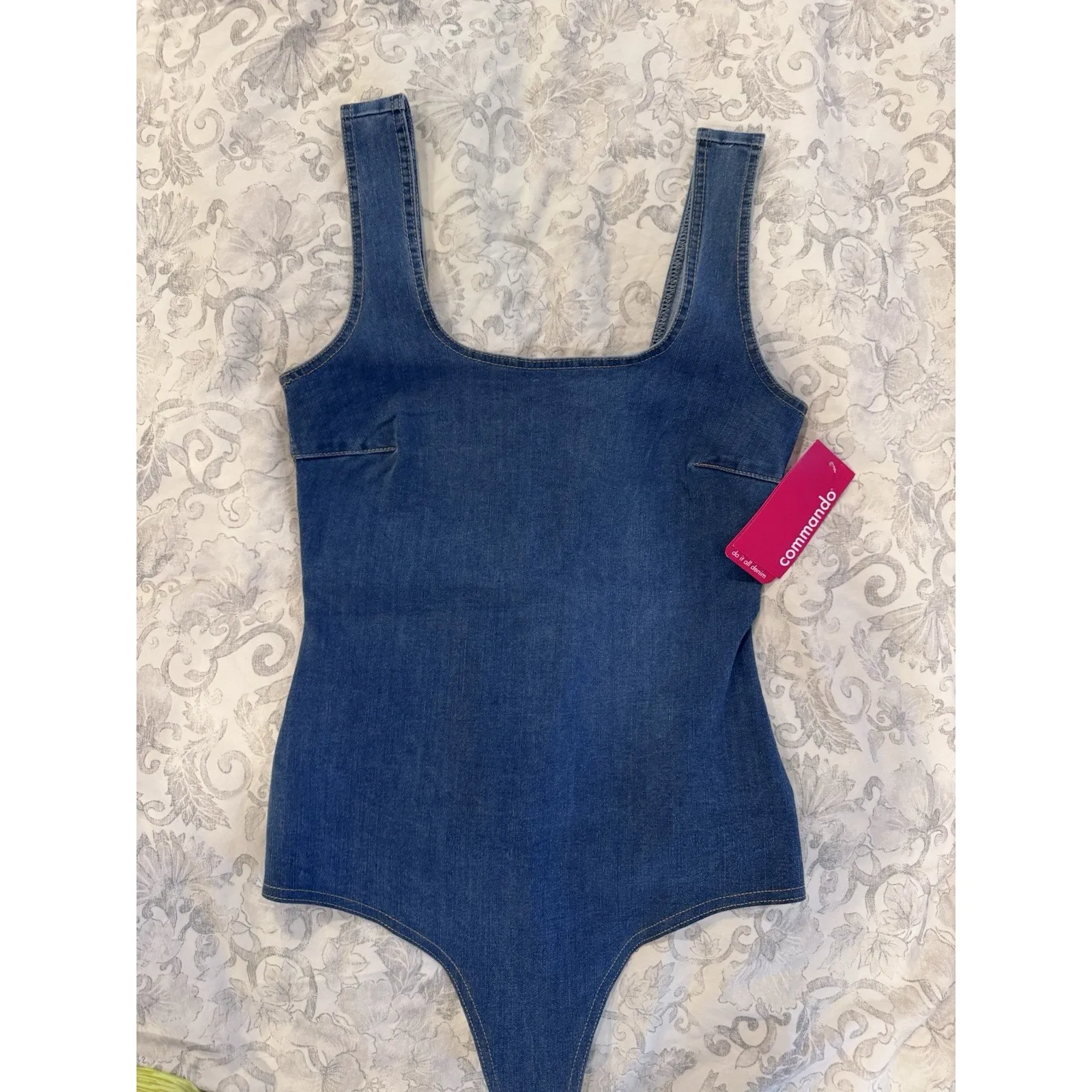 Commando Denim Square neck Light Indigo Bodysuit Sz S NWT $138 - Image 4