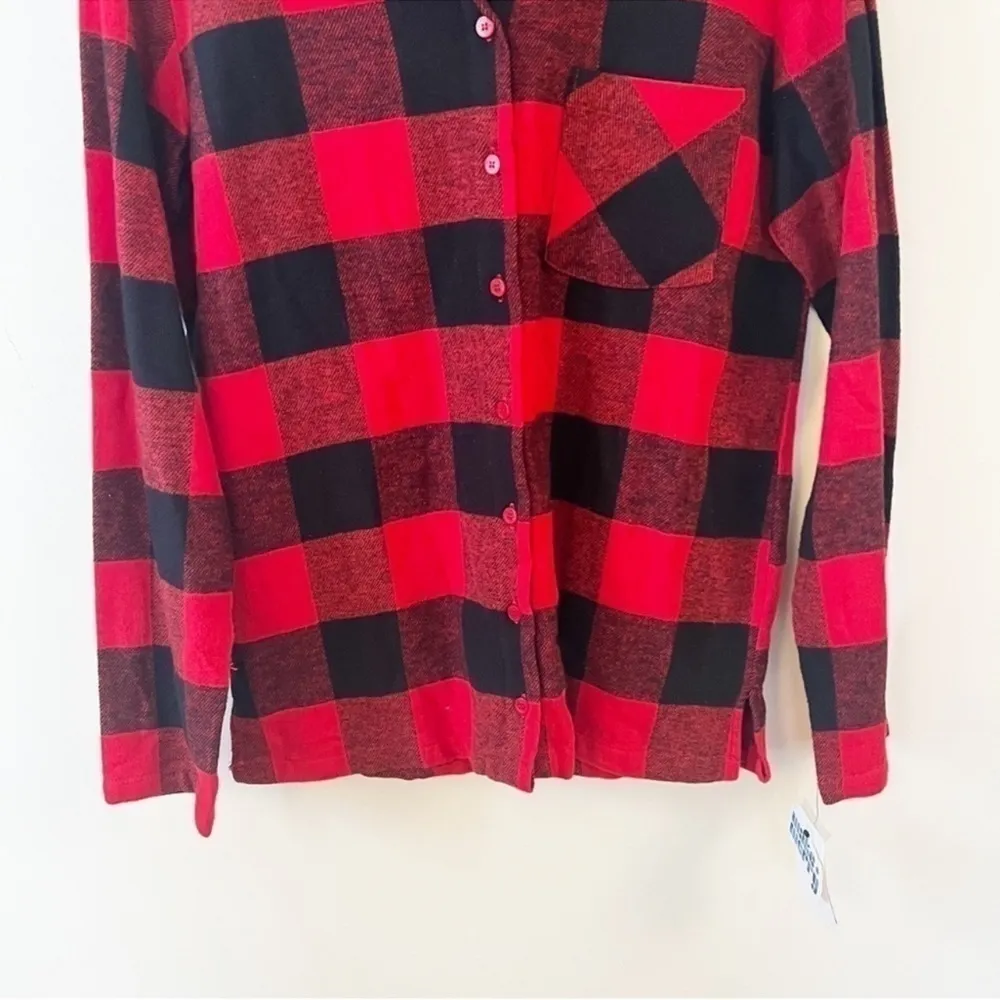 Red Buffalo Plaid Long Sleeve Button Down Flannel Pajama Top Sz M NEW - Image 3