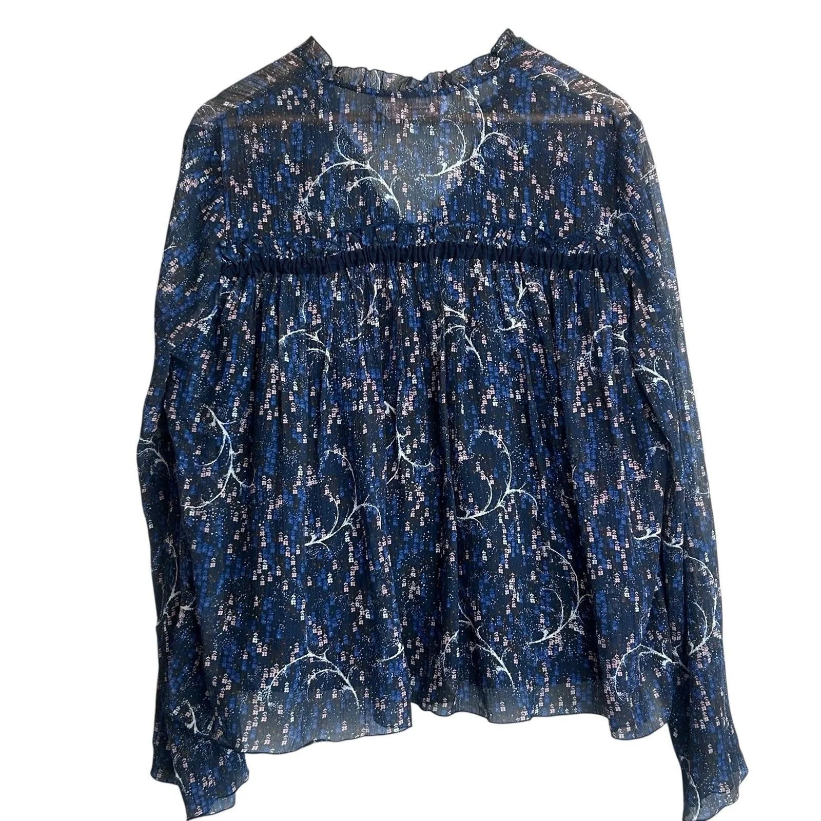 Chloé Silk Boho Peasant Blouse Top Womens FR 40 US 8 Navy Blue Floral Print Silk - Image 2