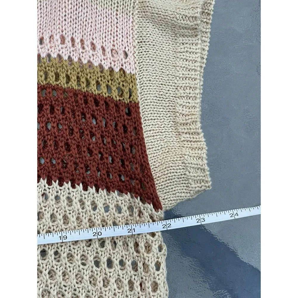 Women's C Est 1946 Plus Sz 18-20W Striped Open Knit Cap Sleeve Sweater Top Boho - Image 6